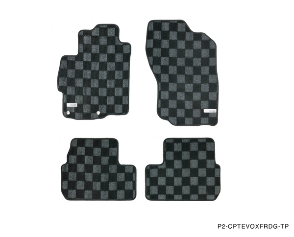 Phase 2 Motortrend (P2M) Checkered Flag Race Carpet Floor Mats Front & Rear - Mitsubishi Lancer Evolution [EVO] X (2008-2015)