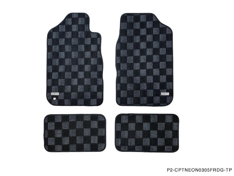 Phase 2 Motortrend (P2M) Checkered Flag Race Carpet Floor Mats Front & Rear - Dodge Neon SRT4 (2003-2005)