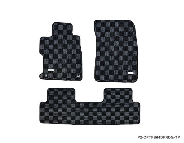 Phase 2 Motortrend (P2M) Checkered Carpet Race Floor Mats Front & Rear - Honda Civic Sedan FB6 (2012-2015)