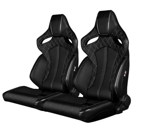 Braum Racing Orue Series Recline-able Racing Seat - Black Diamond White Stitching - PAIR