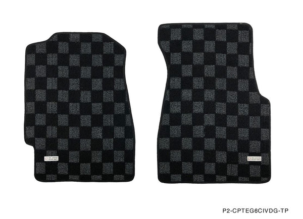 Phase 2 Motortrend (P2M) Checkered Flag Race Standard Coverage Carpet Floor Mats - Honda Civic EG6 Hatchback (1991-1995)