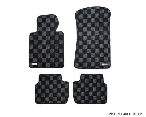 Phase 2 Motortrend (P2M) Checkered Carpet Race Floor Mats Front & Rear - BMW E46 3 Series (1999-2006)