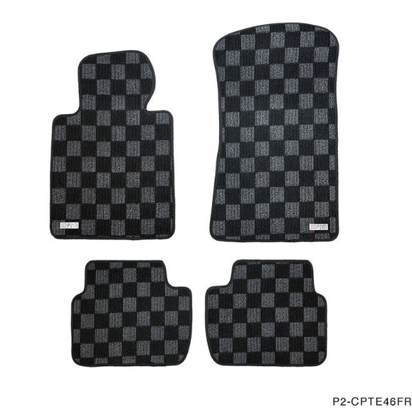 Phase 2 Motortrend (P2M) Checkered Carpet Race Floor Mats Front & Rear - BMW E46 3 Series (1999-2006)