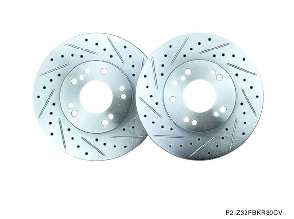 Phase 2 Motortrend (P2M) Z32 Zinc Coated Slotted Drilled Front Conversion Rotors 30MM - Nissan 240sx (1989-1998)