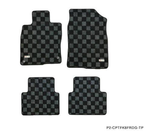 Phase 2 Motortrend (P2M) Checkered Flag Race Carpet Floor Mats Front & Rear - Honda Civic Hatchback & Type R FK8 (2017-2021)