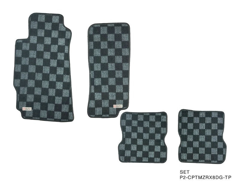 P2M Extended Checkered Floor Mats Front & Rear - Mazda (2003-2012)