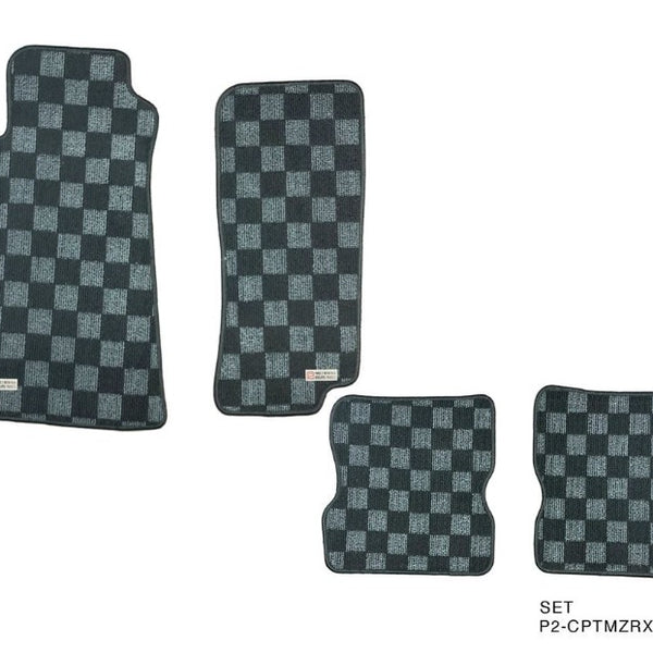 Phase 2 Motortrend (P2M) Checkered Flag Race Extended Carpet Floor Mats Front & Rear - Mazda RX-8 (2003-2012)