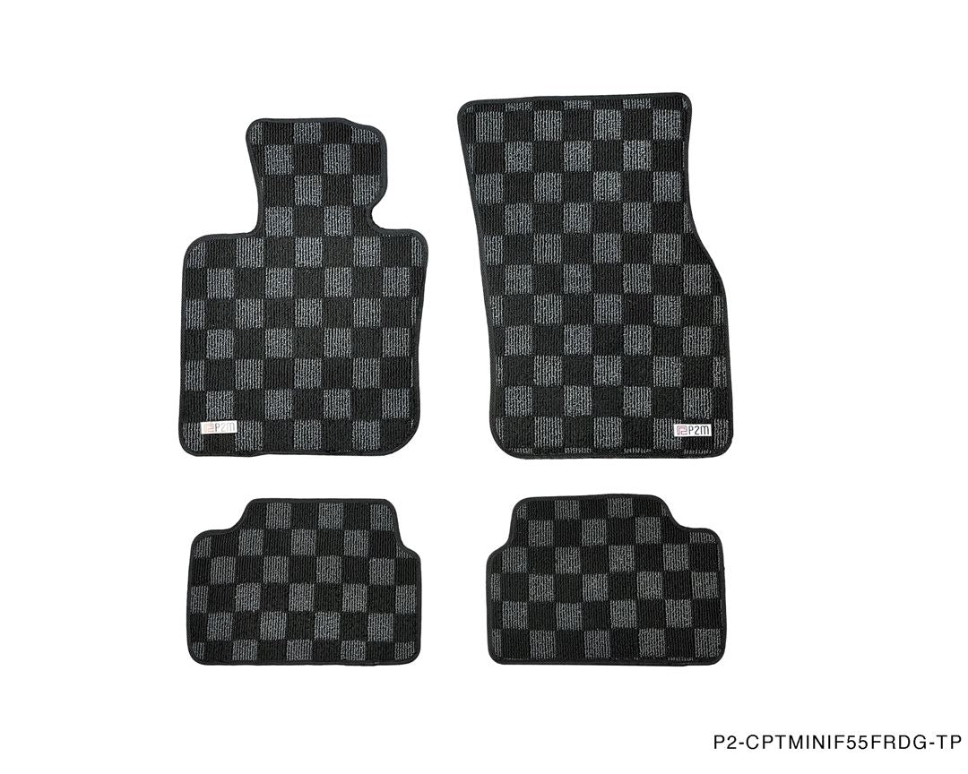 Phase 2 Motortrend (P2M) Checkered Carpet Race Floor Mats Front & Rear - Mini Cooper F55 4 Door (2016-2022)