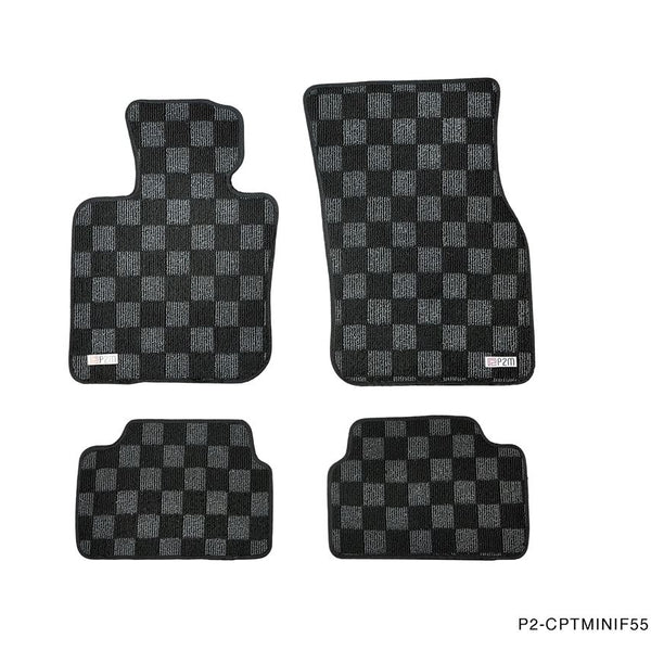 Phase 2 Motortrend (P2M) Checkered Carpet Race Floor Mats Front & Rear - Mini Cooper F55 4 Door (2016-2022)