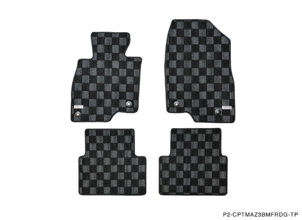Phase 2 Motortrend (P2M) Checkered Carpet Race Floor Mats Front & Rear - Mazda 3 (BM/BN) 2014-2018