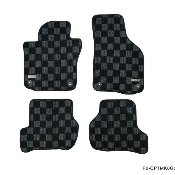 Phase 2 Motortrend (P2M) Checkered Carpet Race Floor Mats Front & Rear - VW MK6 Golf / GTI Hatchback (2010-2014)