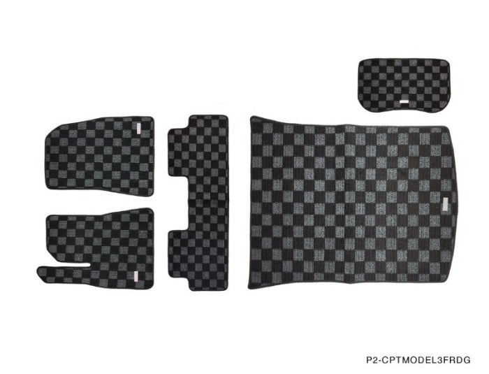 P2M Grey Race 5pc Carpet Floor Mats - Tesla Model 3 (2017+)
