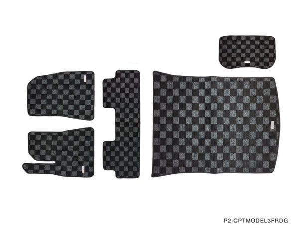 Phase 2 Motortrend (P2M) Checkered Flag Dark Grey Race 5pc Carpet Floor Mats - Tesla Model 3 (2017+)