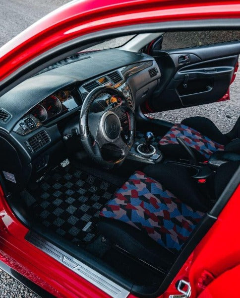 Phase 2 Motortrend (P2M) Checkered Floor Mats Dark Grey - Mitsubishi Lancer Evolution EVO 8 & 9 (2003-2007)