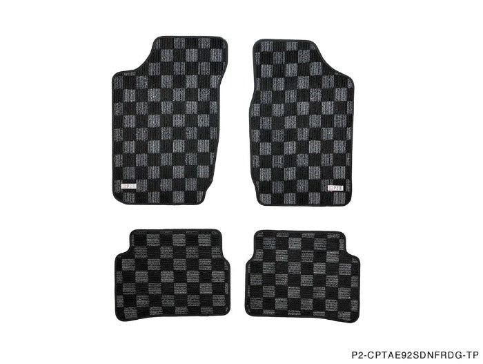Phase 2 Motortrend (P2M) Checkered Carpet Race Floor Mats Front & Rear - Toyota Corolla Sedan AE92 (1988-1992)