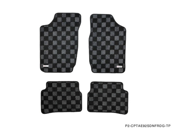 Phase 2 Motortrend (P2M) Checkered Carpet Race Floor Mats Front & Rear - Toyota Corolla Sedan AE92 (1988-1992)