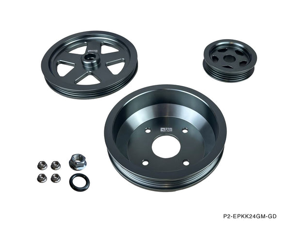 Phase 2 Motortrend (P2M) Aluminum 3pc Pulley Kit - Nissan Silvia S13 240sx K24E Single Cam