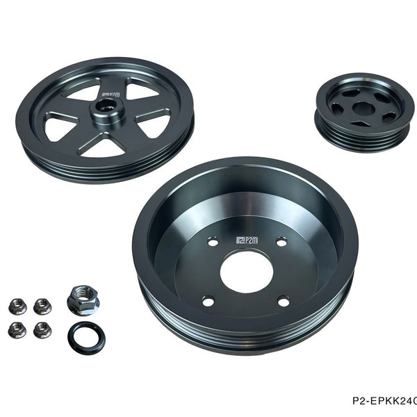 Phase 2 Motortrend (P2M) Aluminum 3pc Pulley Kit - Nissan Silvia S13 240sx K24E Single Cam