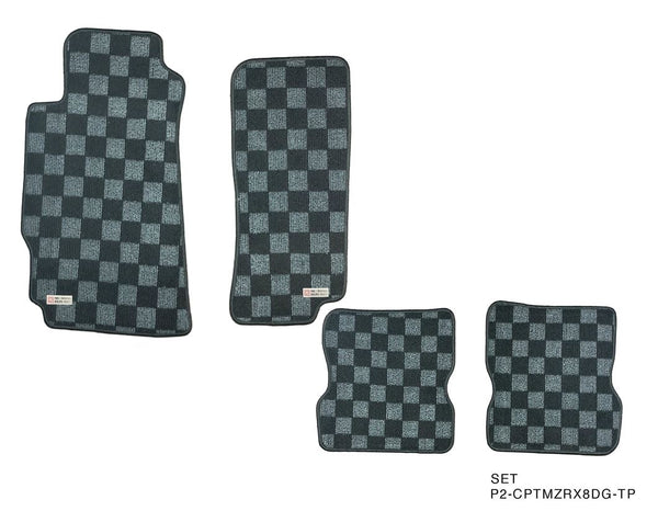 Phase 2 Motortrend (P2M) Checkered Race Carpet Floor Mats Set of 4 - Mazda RX-8 (2003-2012)