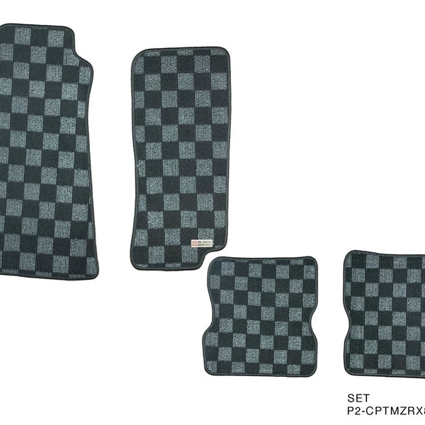 Phase 2 Motortrend (P2M) Checkered Race Carpet Floor Mats Set of 4 - Mazda RX-8 (2003-2012)