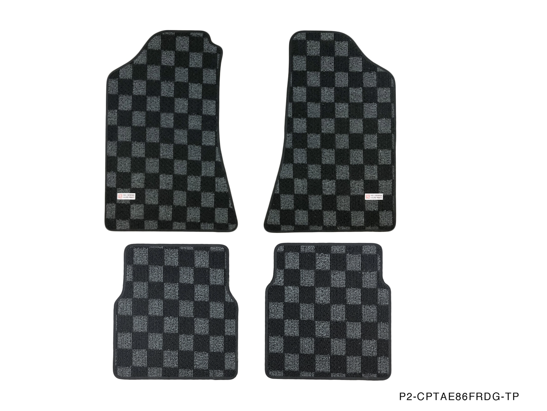 P2M Checkered Floor Mats Front & Rear - Toyota Corolla AE86 (1984-1987) - P2-CPTAE86FRDG-TP