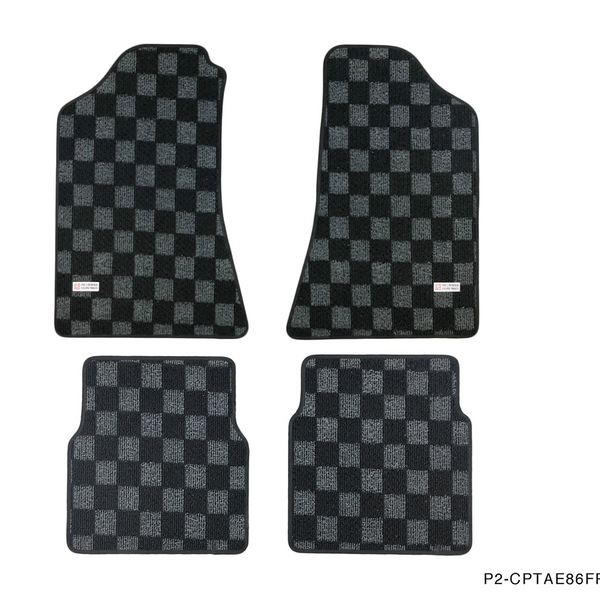 Phase 2 Motortrend (P2M) Checkered Flag Race Carpet Floor Mats Front & Rear - Toyota Corolla AE86 (1984-1987)