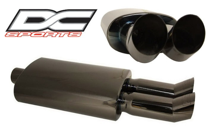 DC Sports Bolt-On Omega Black Chrome Steel Exhaust Muffler w/ Tip - 2.5" In 3" Out Universal