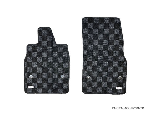 Phase 2 Motortrend (P2M) Checkered Flag Race Carpet Floor Mats Set - Chevrolet Corvette C8 & Z06 (2020+)