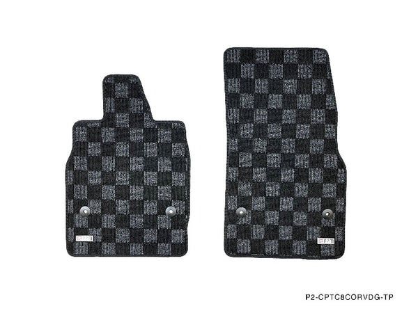 Phase 2 Motortrend (P2M) Checkered Flag Race Carpet Floor Mats Set - Chevrolet Corvette C8 & Z06 (2020+)