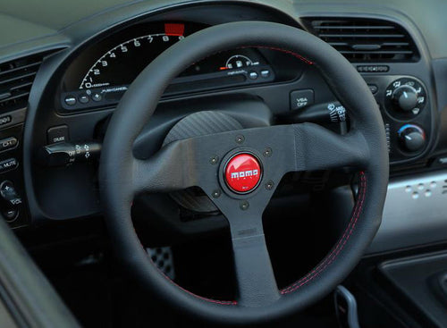 MOMO Montecarlo Steering Wheel - 350MM - Black Leather / Red Stitching