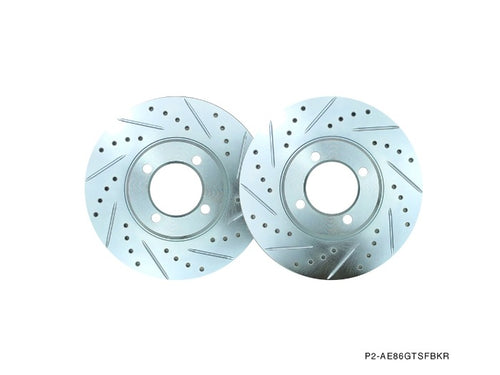 Phase 2 Motortrend (P2M) Zinc Coated Slotted Drilled REAR Brake Rotors - Toyota AE86 GTS & SR-5