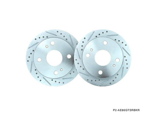 Phase 2 Motortrend (P2M) Zinc Coated Slotted Drilled REAR Brake Rotors - Toyota AE86 GTS & SR-5