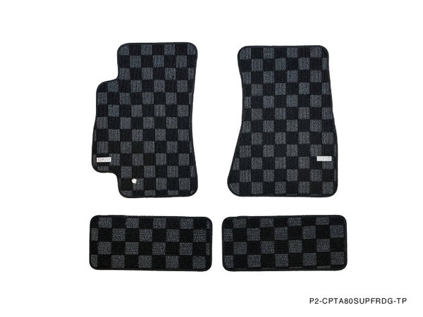 Phase 2 Motortrend (P2M) Front & Rear Checkered Carpet Floor Mats - Toyota Supra MKIV (1993-1998)