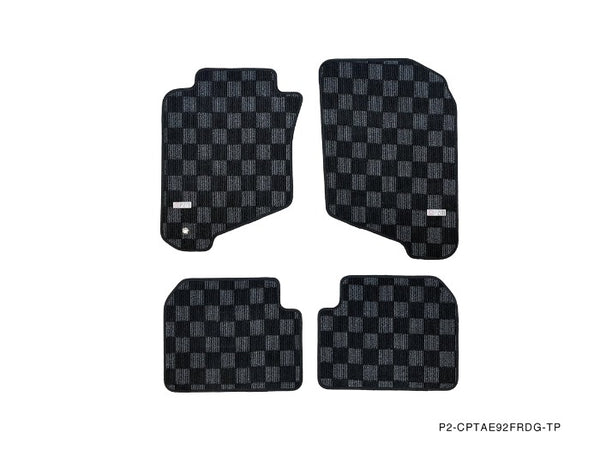 Phase 2 Motortrend (P2M) Front & Rear Checkered Carpet Floor Mats - Toyota Corolla AE92 Corolla GTS Coupe (1988-1992)