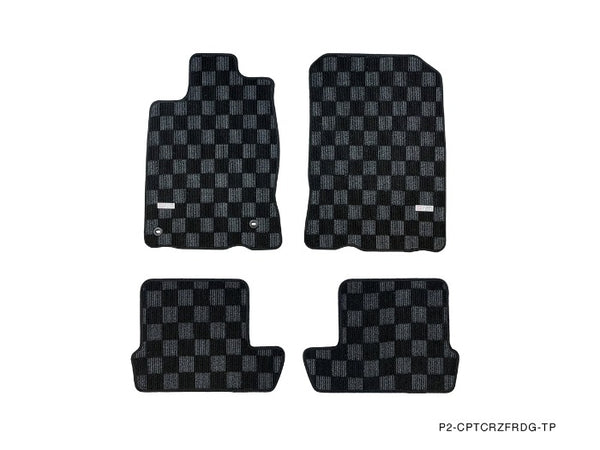 Phase 2 Motortrend (P2M) Front & Rear Checkered Carpet Floor Mats - Honda CRZ ZF1 ZF2 (2010-2016)