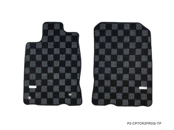 Phase 2 Motortrend (P2M) Front & Rear Checkered Carpet Floor Mats - Honda CRZ ZF1 ZF2 (2010-2016)