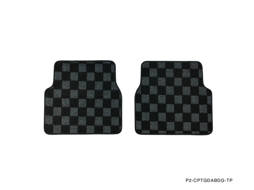 Phase 2 Motortrend (P2M) Front & Rear Checkered Race Carpet Floor Mats (Dark Grey) - Subaru WRX & STI (2002-2007) GDA GDB