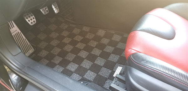 Phase 2 Motortrend (P2M) Checkered Race Carpet Floor Mats Set of 4 - Mazda RX-8 (2003-2012)