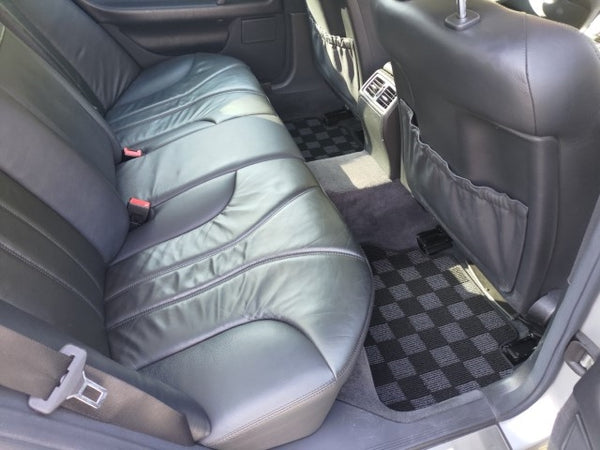 Phase 2 Motortrend (P2M) Front & Rear Checkered Flag Carpet Floor Mats - Mercedes E Class W210 (1996-2002)