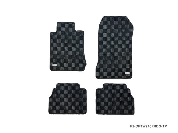 Phase 2 Motortrend (P2M) Front & Rear Checkered Flag Carpet Floor Mats - Mercedes E Class W210 (1996-2002)