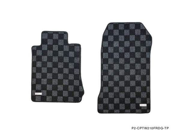 Phase 2 Motortrend (P2M) Front & Rear Checkered Flag Carpet Floor Mats - Mercedes E Class W210 (1996-2002)