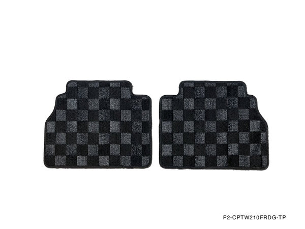 Phase 2 Motortrend (P2M) Front & Rear Checkered Flag Carpet Floor Mats - Mercedes E Class W210 (1996-2002)