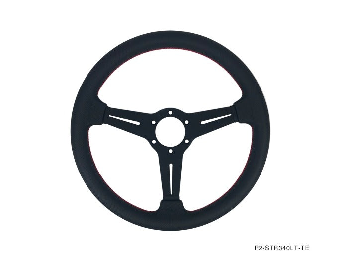 Phase 2 Motortrend (P2M) Competition Steering Wheel - 340mm Standard Leather w/ Red Stitching