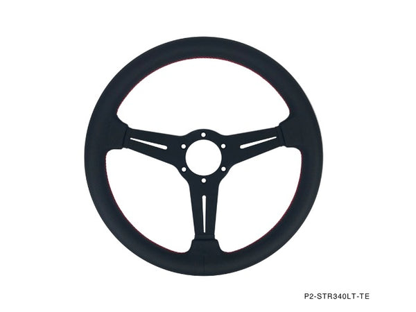 Phase 2 Motortrend (P2M) Competition Steering Wheel - 340mm Standard Leather w/ Red Stitching
