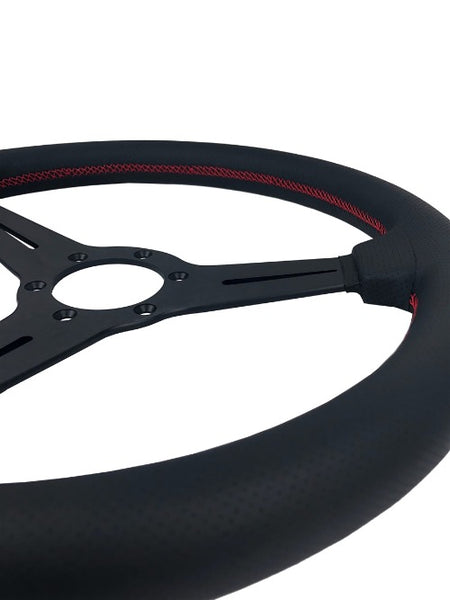 Phase 2 Motortrend (P2M) Competition Steering Wheel - 340mm Standard Leather w/ Red Stitching