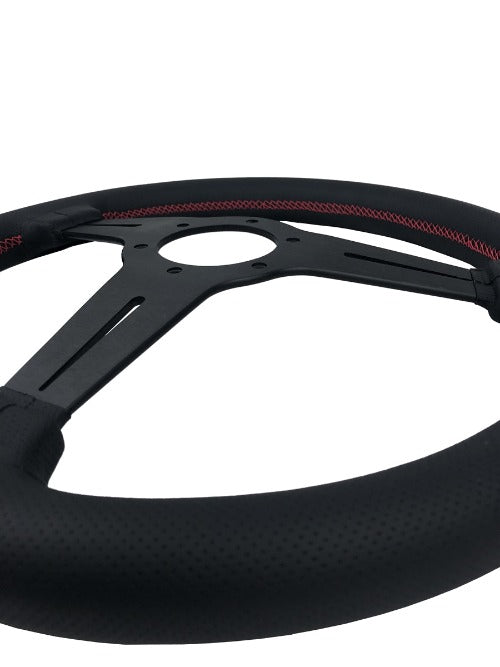 P2M Competition Steering Wheel - 340mm Standard Leather w/ Red Stitching - P2-STR340LT-TE