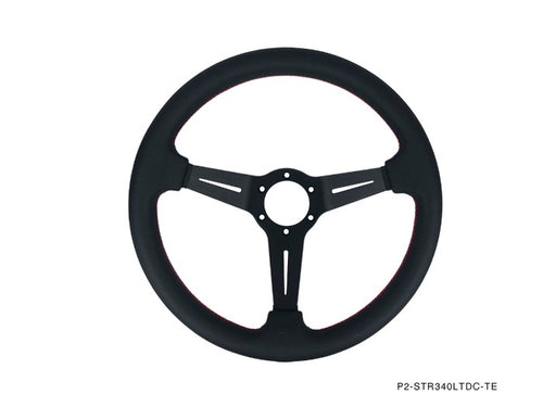 Phase 2 Motortrend (P2M) Competition Steering Wheel - 340mm Deep Corn Leather w/ Red Stitching