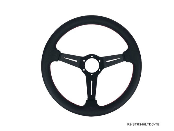 Phase 2 Motortrend (P2M) Competition Steering Wheel - 340mm Deep Corn Suede w/ Red Stitching