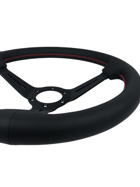 Phase 2 Motortrend (P2M) Competition Steering Wheel - 340mm Deep Corn Suede w/ Red Stitching