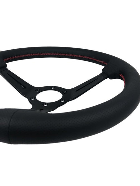 Phase 2 Motortrend (P2M) Competition Steering Wheel - 340mm Deep Corn Leather w/ Red Stitching